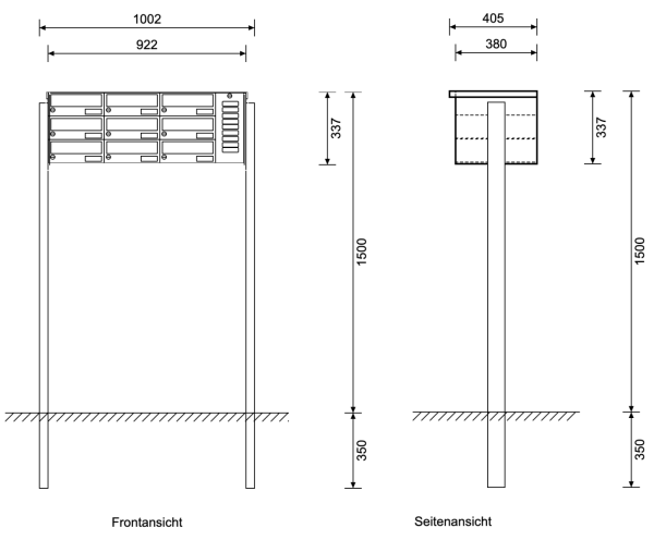 Freistehende Koffer-Briefkastenanlage mit Klingeltastern - Konfiguration
